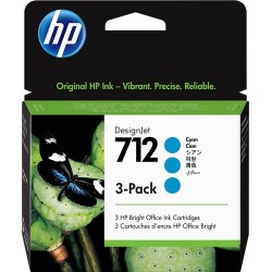 HP 712 Cyan Pack de 3 Cartuchos de Tinta Originales - 3ED77A