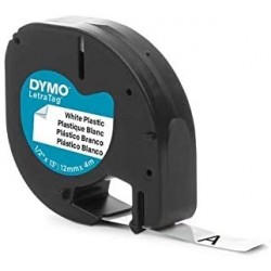 Dymo LetraTag S0721610/S0721660 Cinta de Etiquetas Original para Rotuladora - Texto negro sobre fondo blanco - Ancho 12mm x 4 me