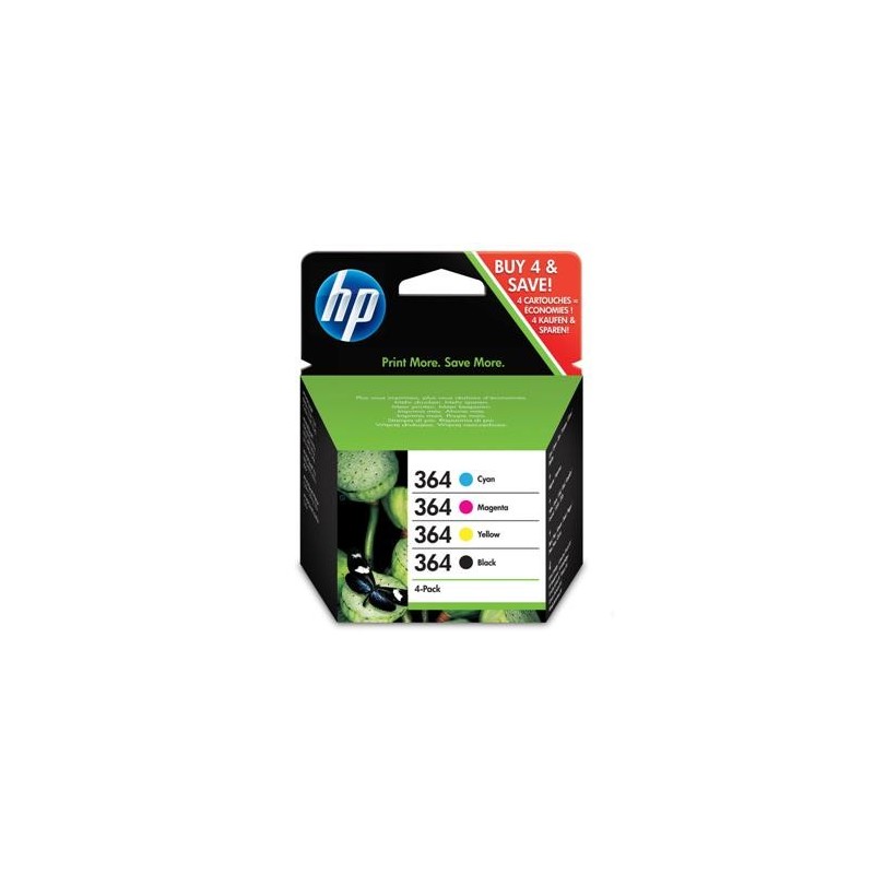 HP 364 Pack de 4 Cartuchos de Tinta Originales - N9J73AE