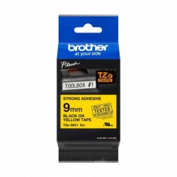 Brother TZeS621 Cinta Laminada Super Adhesiva Original de Etiquetas - Texto negro sobre fondo amarillo - Ancho 9mm x 8 metros