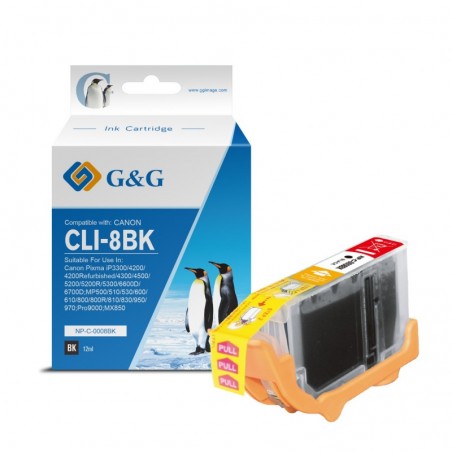 G&G Canon CLI8 Negro Cartucho de Tinta Generico - Reemplaza 0620B001/0620B029/0620B028