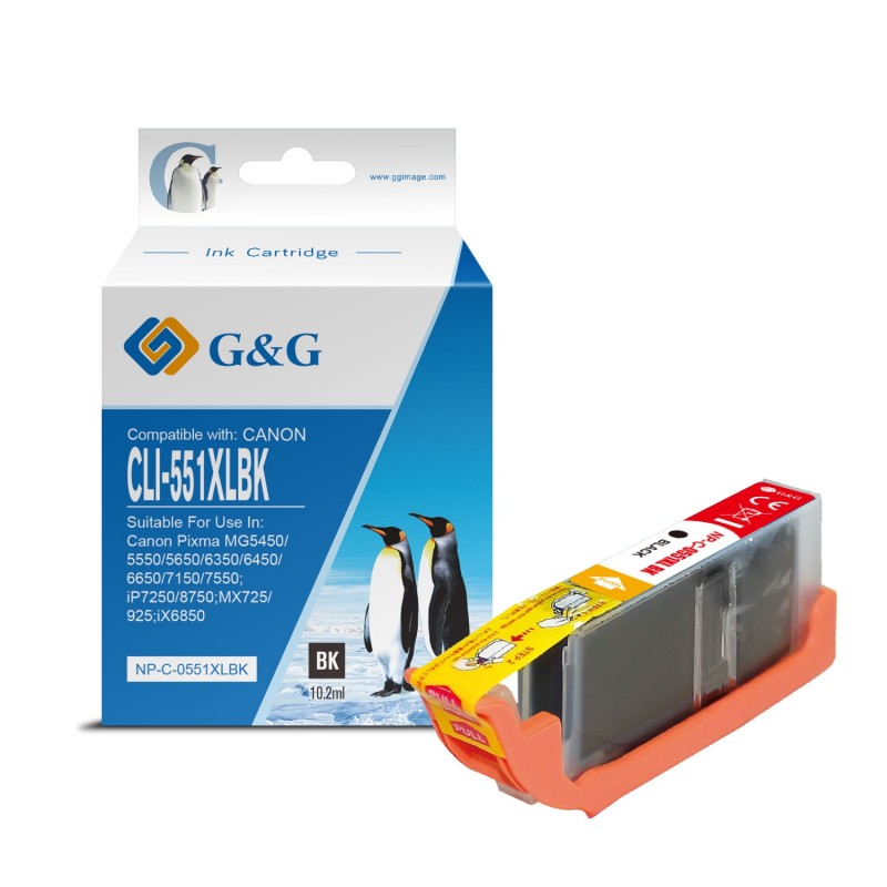 G&G Canon CLI551XL Negro Cartucho de Tinta Generico - Reemplaza 6443B001/6508B001