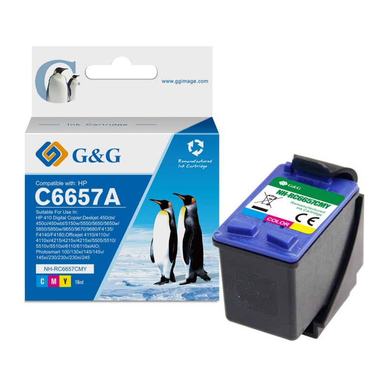 G&G HP 57 Color Cartucho de Tinta Remanufacturado - Reemplaza C6657GE/C6657AE