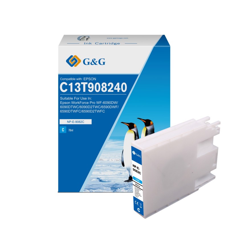 G&G Epson T9082 Cyan Cartucho de Tinta Pigmentada Generico - Reemplaza C13T908240