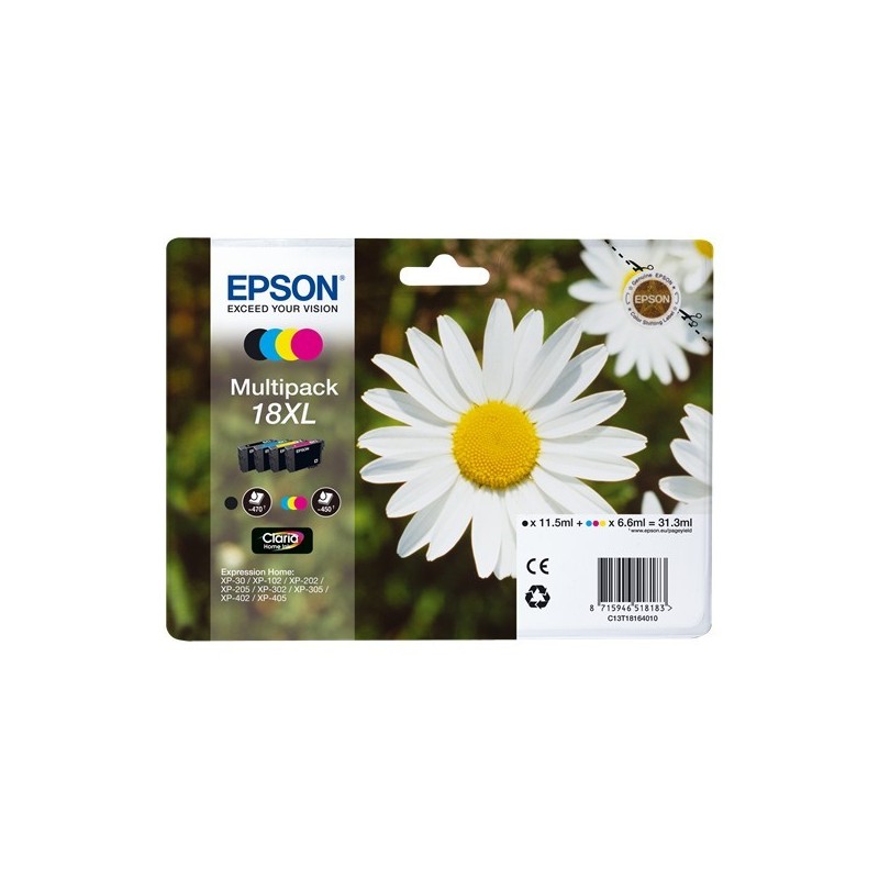 Epson T1816 (18XL) Pack de 4 Cartuchos de Tinta Originales - C13T18164012