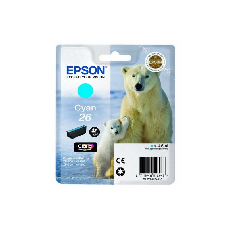 Epson T2612 (26) Cyan Cartucho de Tinta Original - C13T26124012