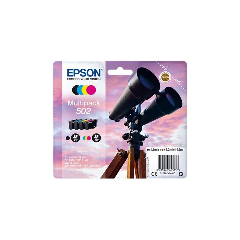 Epson 502 Pack de 4 Cartuchos de Tinta Originales - C13T02V64010