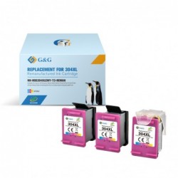 G&G HP 304XL Color Pack de 3 Cartuchos de Tinta Remanufacturados - Eco Saver - Muestra Nivel de Tinta - Reemplaza N9K07AE/N9K05A