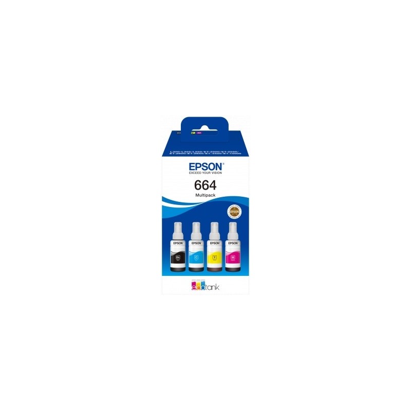 Epson 664 Pack de 4 Botellas de Tinta Originales C13T664640