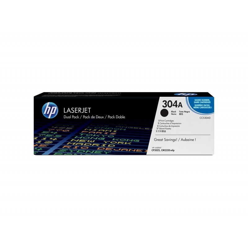 HP CC530A Negro Pack de 2 Cartuchos de Toner Originales - 304A