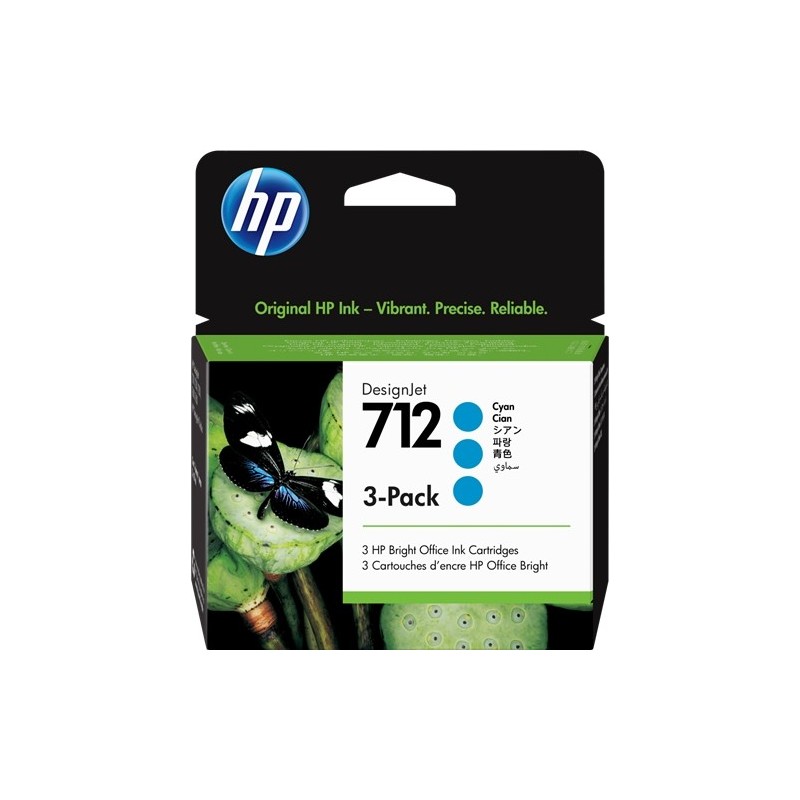 HP 712 Cyan Pack de 3 Cartuchos de Tinta Originales - 3ED77A