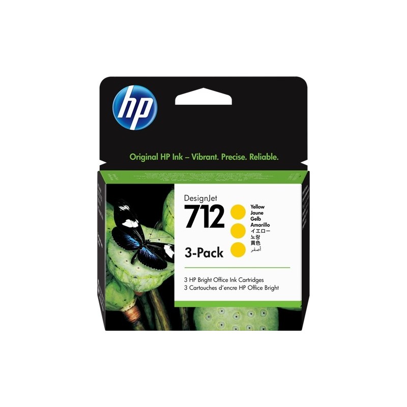 HP 712 Amarillo Pack de 3 Cartuchos de Tinta Originales - 3ED79A