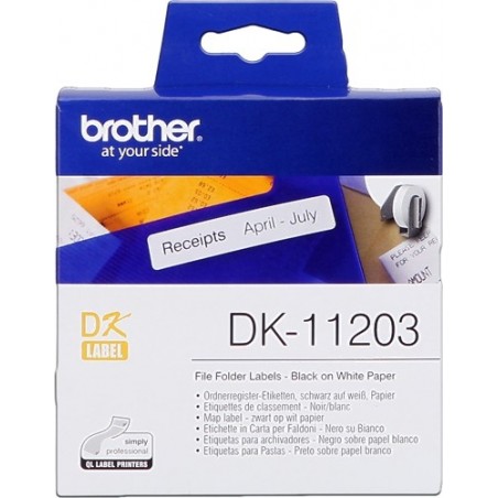 Brother DK11203 - Etiquetas Originales Precortadas para Carpetas - 17x87 mm - 300 Unidades - Texto negro sobre fondo blanco