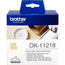 Brother DK11218 - Etiquetas Originales Precortadas Circulares - 24 mm de Diametro - 1000 Unidades - Texto negro sobre fondo blan