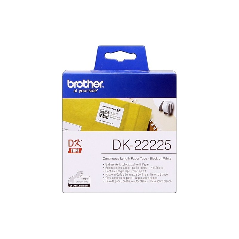 Brother DK22225 - Etiquetas Originales de Tamaño personalizado - Ancho 38mm x 30,48 metros - Texto negro sobre fondo blanco