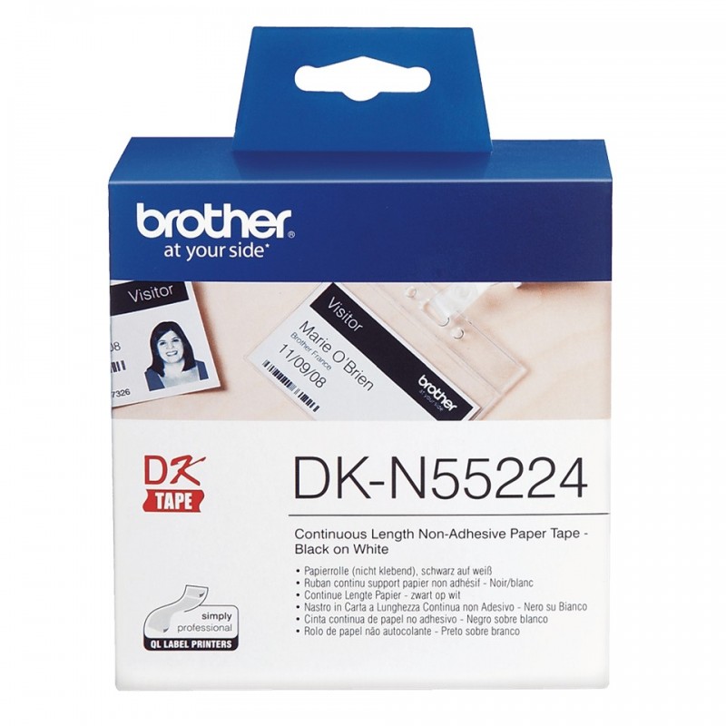 Brother DKN55224 - Etiquetas No Adhesivas Originales de Tamaño personalizado - Ancho 54mm x 30,48 metros - Texto negro sobre fon