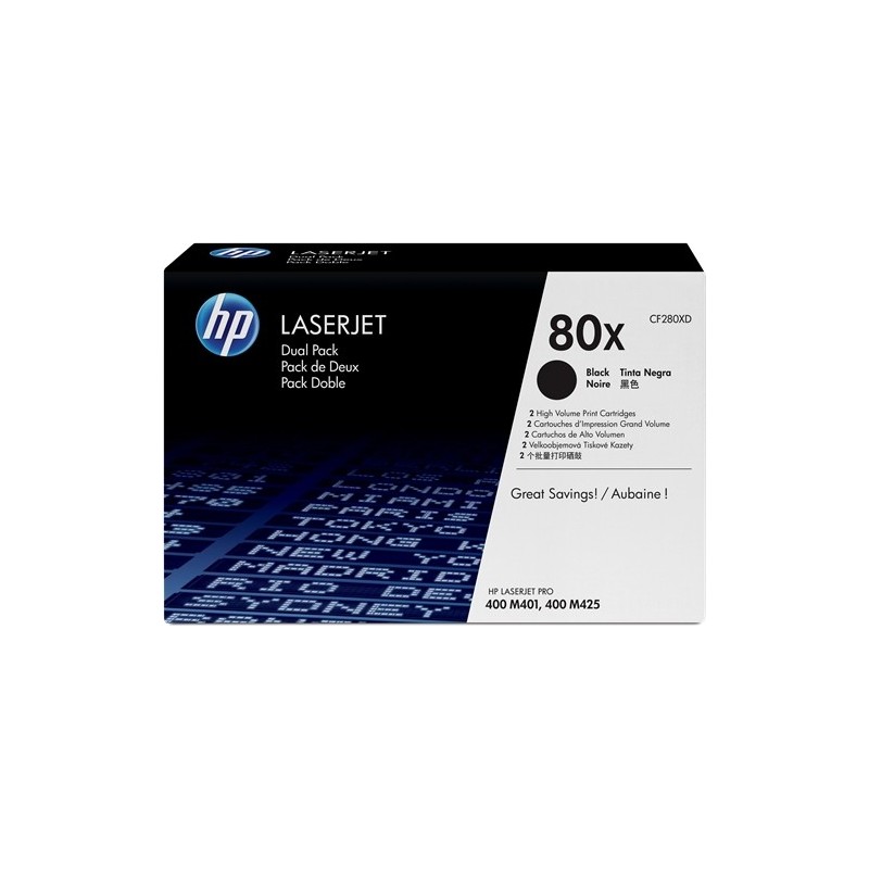 HP CF280X Negro Pack de 2 Cartuchos de Toner Originales - 80X