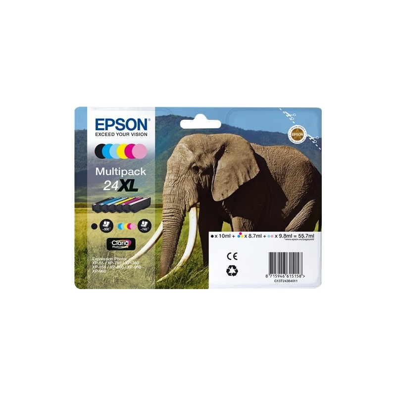 Epson T2438 (24XL) Pack de 6 Cartuchos de Tinta Originales - C13T24384011