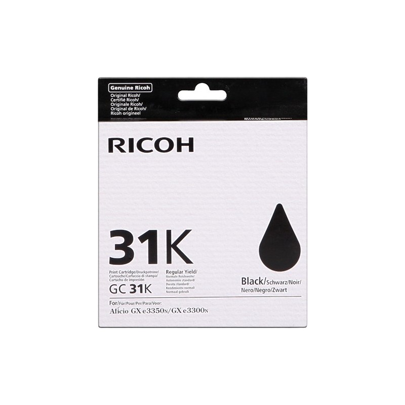 Ricoh GC31K Negro Cartucho de Gel Original - 405688