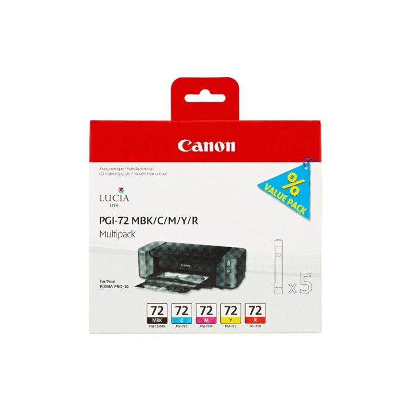 Canon PGI72 Pack de 5 Cartuchos de Tinta Originales - Negro Mate, Cyan, Magenta, Amarillo, Rojo - 6402B009