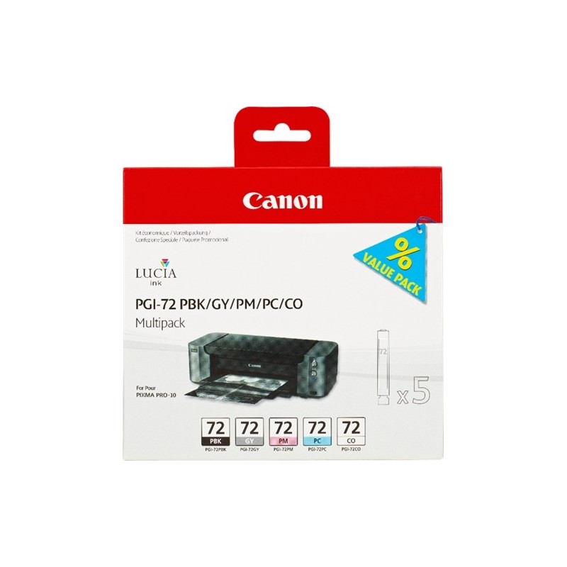 Canon PGI72 Pack de 5 Cartuchos de Tinta Originales - Negro Photo, Gris, Magenta Photo, Cyan Photo, Optimizador - 6403B007