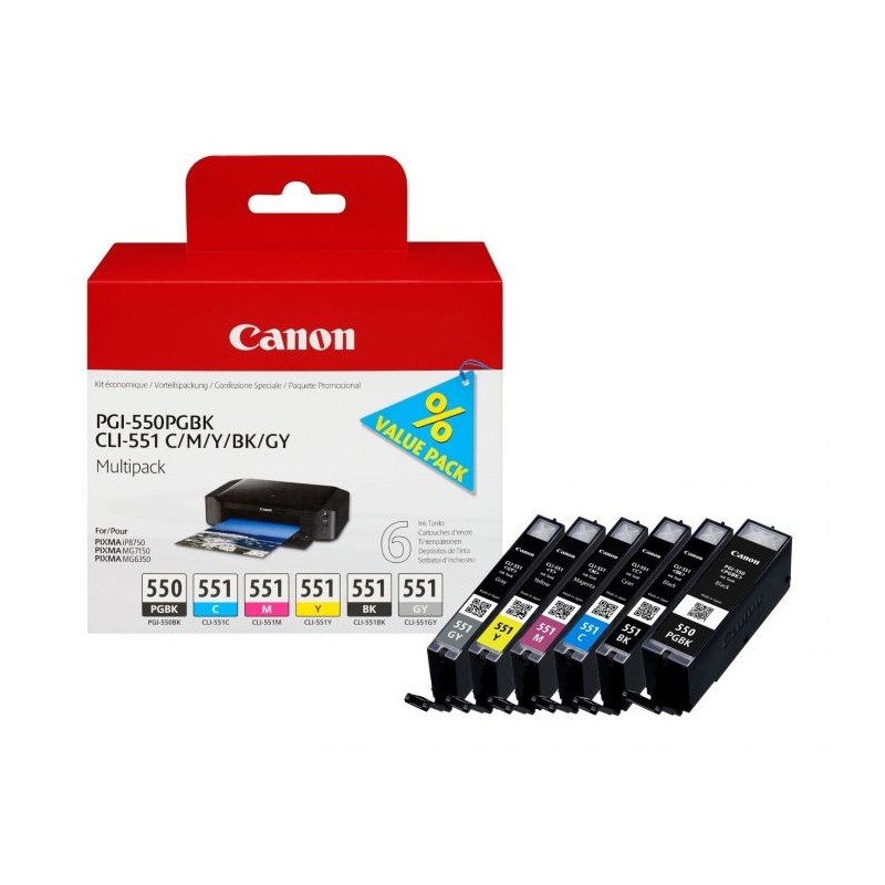 Canon PGI550/CLI551 Pack de 6 Cartuchos de Tinta Originales - 6496B005