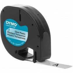 Dymo LetraTag S0721530 Cinta de Etiquetas Original para Rotuladora - Texto negro sobre fondo transparente - Ancho 12mm x 4 metro