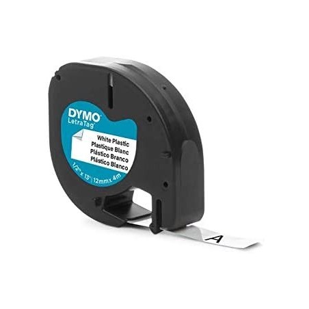 Dymo LetraTag S0721610/S0721660 Cinta de Etiquetas Original para Rotuladora - Texto negro sobre fondo blanco - Ancho 12mm x 4 me