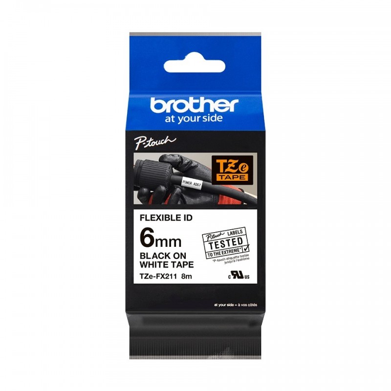 Brother TZeFX211 Cinta Laminada Flexible Original de Etiquetas - Texto negro sobre fondo blanco - Ancho 6mm x 8 metros