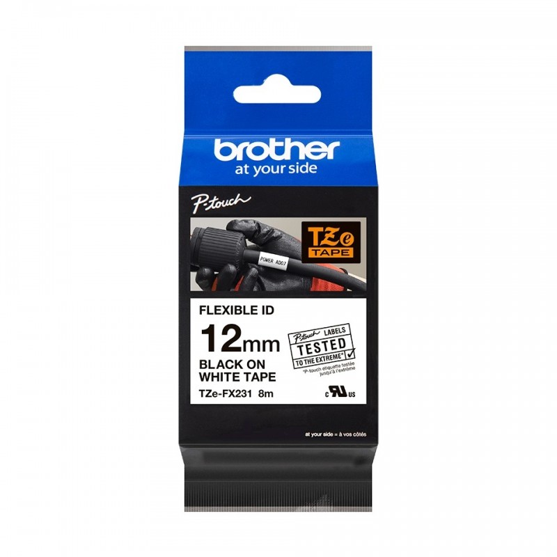 Brother TZeFX231 Cinta Laminada Flexible Original de Etiquetas - Texto negro sobre fondo blanco - Ancho 12mm x 8 metros