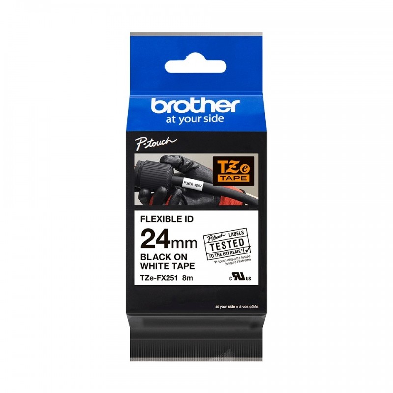 Brother TZeFX251 Cinta Laminada Flexible Original de Etiquetas - Texto negro sobre fondo blanco - Ancho 24mm x 8 metros