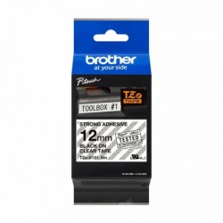 Brother TZeS131 Cinta Laminada Super Adhesiva Original de Etiquetas - Texto negro sobre fondo transparente - Ancho 12mm x 8 metr