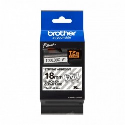 Brother TZeS141 Cinta Laminada Super Adhesiva Original de Etiquetas - Texto negro sobre fondo transparente - Ancho 18mm x 8 metr