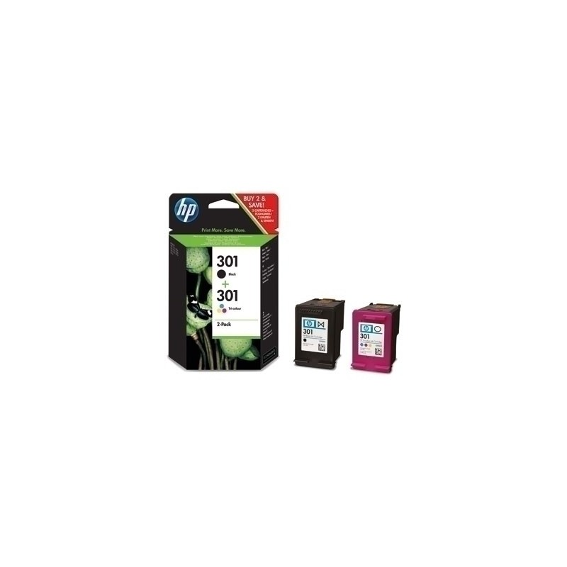 HP 301 Negro + Color Pack de 2 Cartuchos de Tinta Originales - N9J72AE