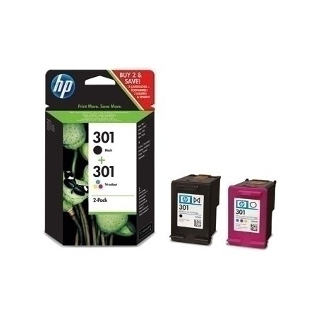 HP 301 Negro + Color Pack de 2 Cartuchos de Tinta Originales - N9J72AE