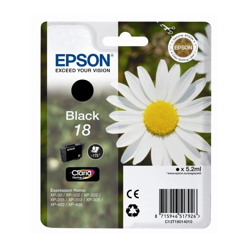 Epson T1801 (18) Negro Cartucho de Tinta Original - C13T18014012