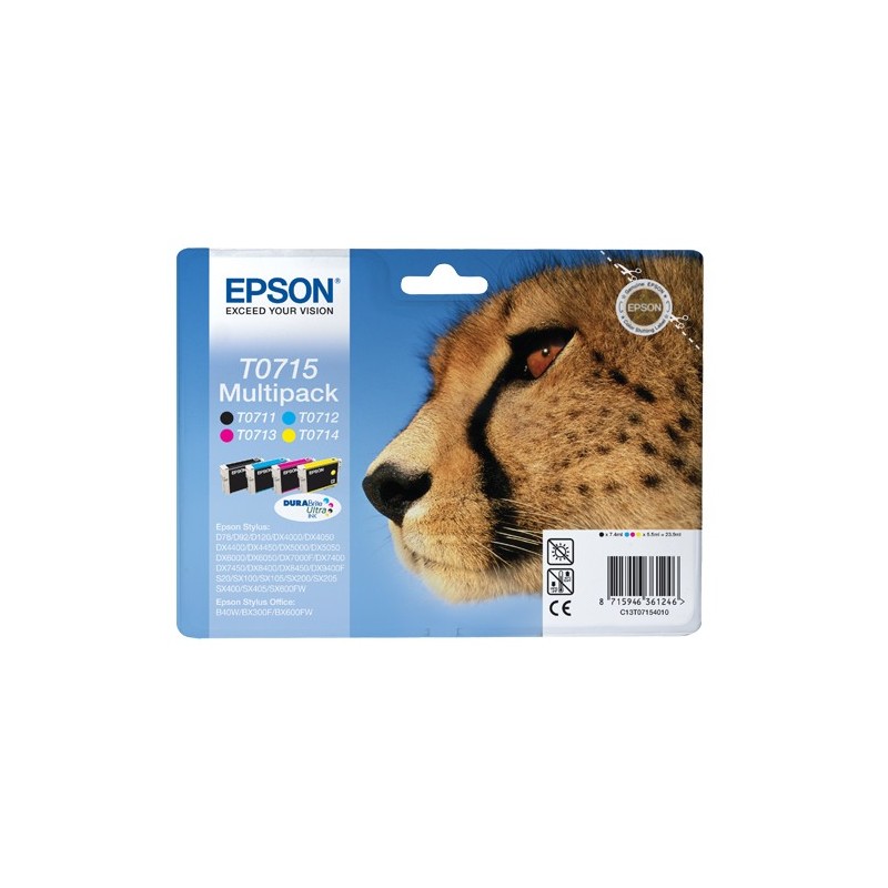 Epson T0715 Pack de 4 Cartuchos de Tinta Originales - C13T07154012